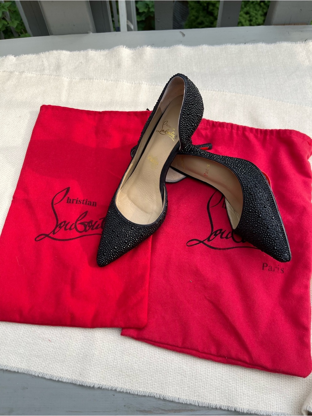 Christian Louboutin Black Strass Crystal D'Orsay Kitten Heels Pumps 38